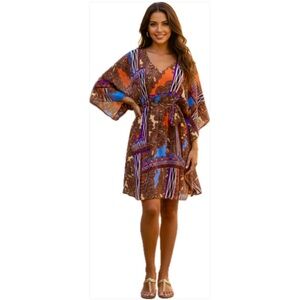 EMMA & MICHELE BOHO DRESS SIZE 12 NWT CAPE SLEEVE